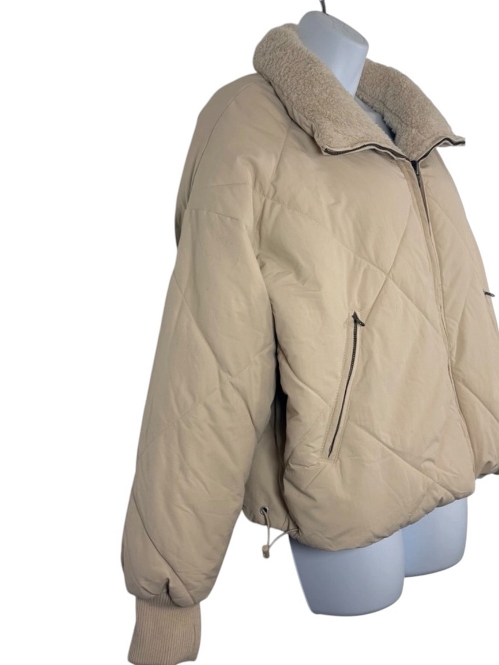 American Eagle Outfitters Reversible Tan Puffer Sherpa Jacket SzS  Cabincore - Picture 4 of 15